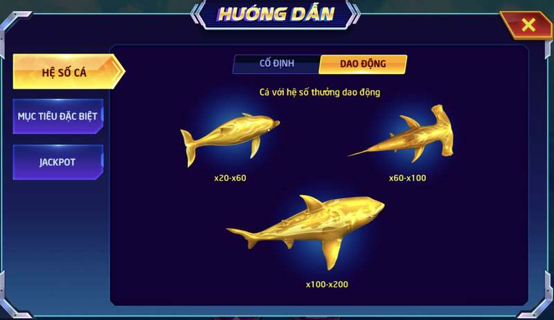 Hệ số tính điểm của các loài cá trong game Bắn cá Vin168