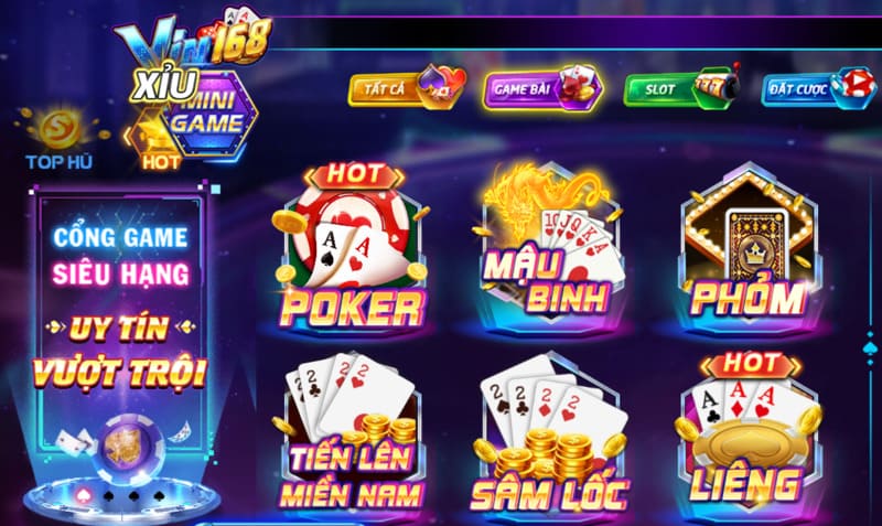 Vin168 casino online bet có rất nhiều game bài hấp dẫn cho anh em